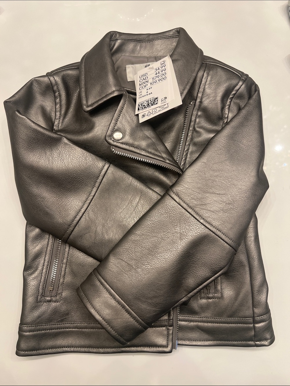 H&M Kids silver Faux Leather Moto Jacket - Classic Biker Style